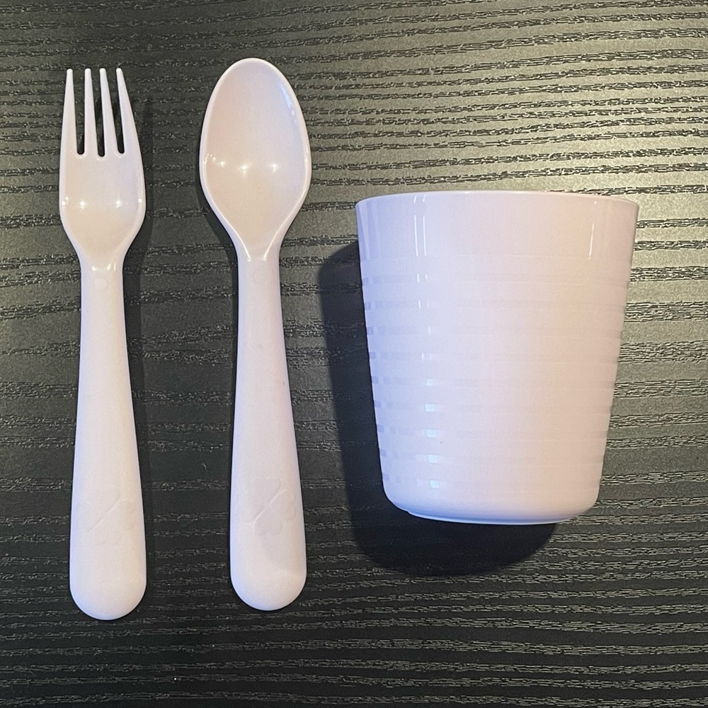 IKEA KALAS Tumbler with folk and spoon for kids PINK New